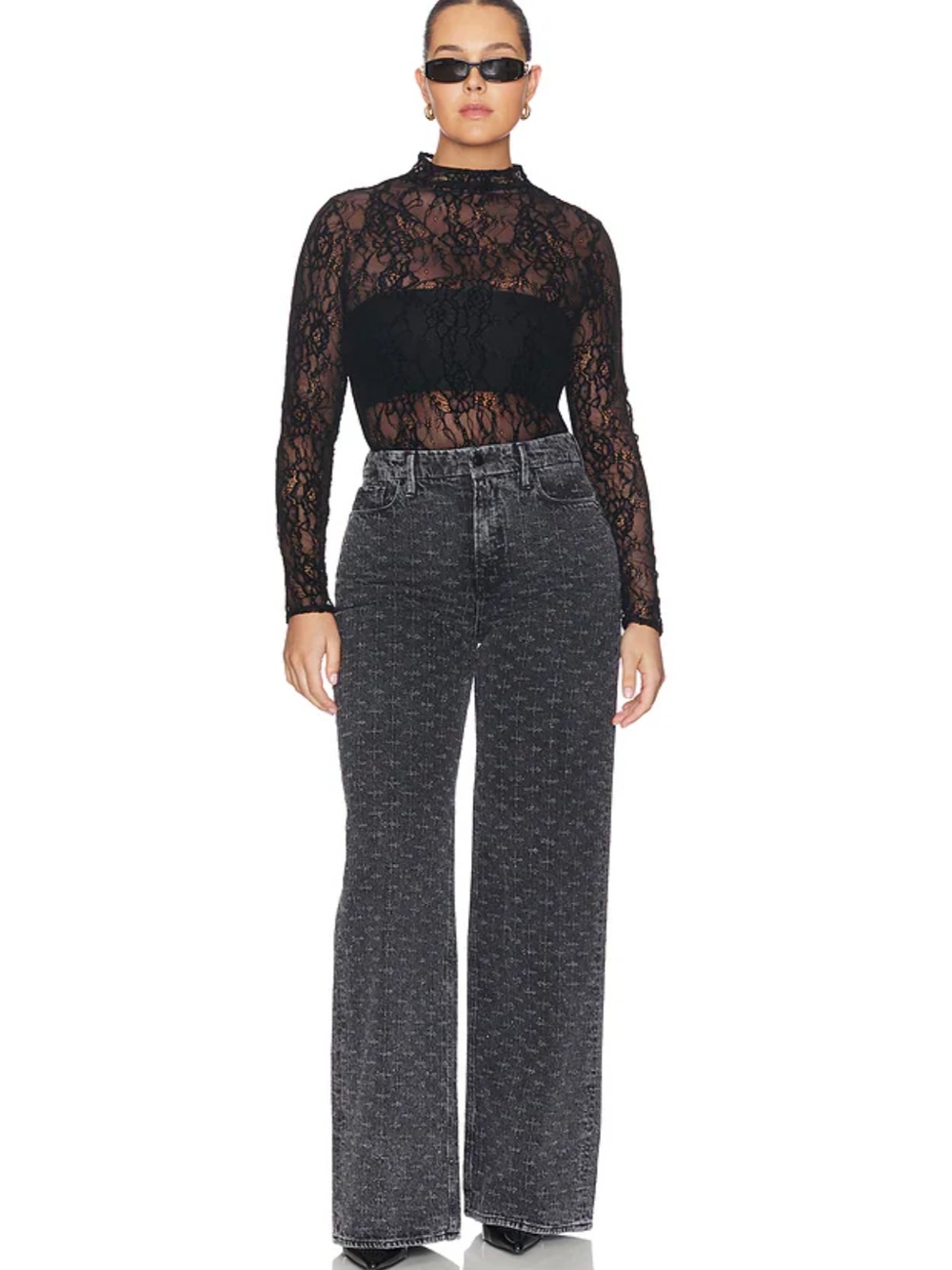 GOOD AMERICAN Good Skate High Rise Wide Leg Crystal Jeans